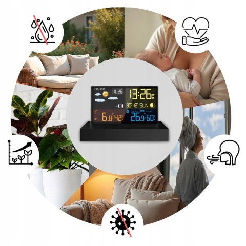 BEMI CYFROWA BEZPRZEWODOWA STACJA POGODY HIGROMETR BAROMETR ZEGAR CZUJNIK BEMI CYFROWA BEZPRZEWODOWA STACJA POGODY HIGROMETR BAROMETR ZEGAR CZUJNIK