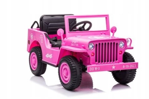 Auto Jeep Wojskowy 4 Silniki 12V Ekoskóra Piankowe Koła Pilot Różowy Auto Jeep Wojskowy 4 Silniki 12V Ekoskóra Piankowe Koła Pilot Różowy