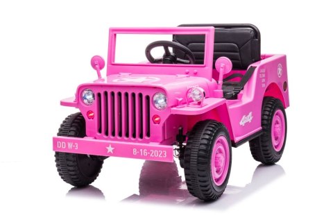 Auto Jeep Wojskowy 4 Silniki 12V Ekoskóra Piankowe Koła Pilot Różowy Auto Jeep Wojskowy 4 Silniki 12V Ekoskóra Piankowe Koła Pilot Różowy