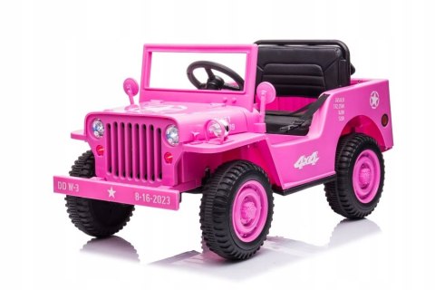 Auto Jeep Wojskowy 4 Silniki 12V Ekoskóra Piankowe Koła Pilot Różowy Auto Jeep Wojskowy 4 Silniki 12V Ekoskóra Piankowe Koła Pilot Różowy