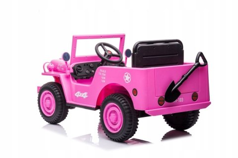 Auto Jeep Wojskowy 4 Silniki 12V Ekoskóra Piankowe Koła Pilot Różowy Auto Jeep Wojskowy 4 Silniki 12V Ekoskóra Piankowe Koła Pilot Różowy