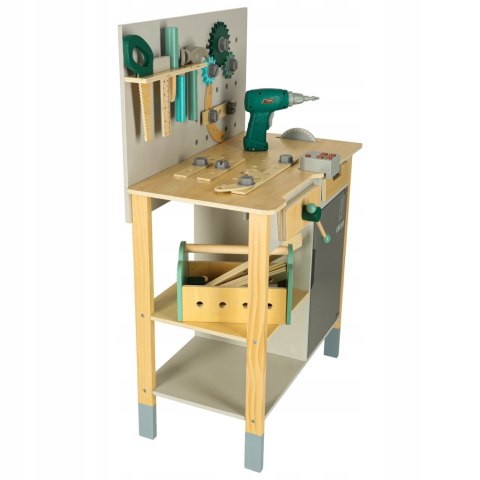 DUŻY DREWNIANY WARSZTAT MAJSTERKOWICZA Z NARZĘDZIAMI PIŁA WKRĘTARKA MŁOTEK