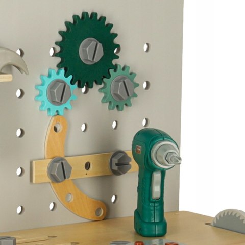 DUŻY DREWNIANY WARSZTAT MAJSTERKOWICZA Z NARZĘDZIAMI PIŁA WKRĘTARKA MŁOTEK