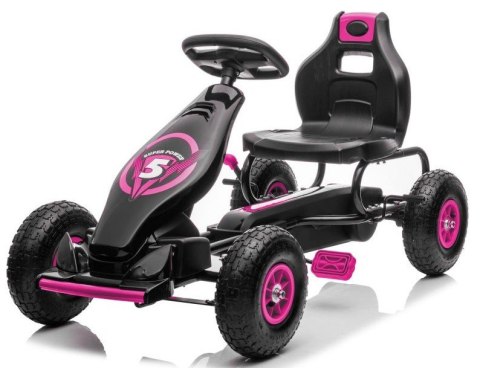 Duży Gokart na Pedały Pompowane Koła Hamulec Czarno-Różowy