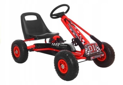 Duży Gokart na Pedały Pompowane Koła Hamulec Wolny Bieg Czerwony
