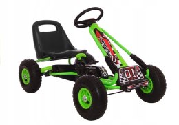 Duży Gokart na Pedały Pompowane Koła Hamulec Wolny Bieg Zielony