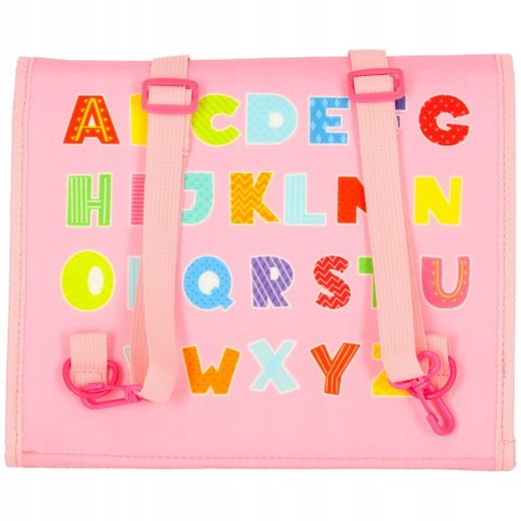 EDUKACYJNA TABLICA SENSORYCZNA PLECAK MONTESSORI WALIZKA DLA DZIECI RÓŻOWA