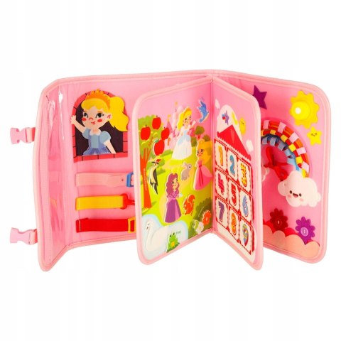 EDUKACYJNA TABLICA SENSORYCZNA PLECAK MONTESSORI WALIZKA DLA DZIECI RÓŻOWA