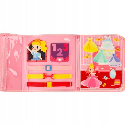 EDUKACYJNA TABLICA SENSORYCZNA PLECAK MONTESSORI WALIZKA DLA DZIECI RÓŻOWA