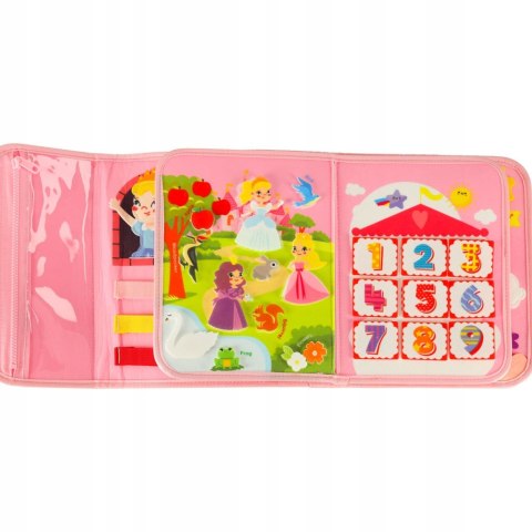 EDUKACYJNA TABLICA SENSORYCZNA PLECAK MONTESSORI WALIZKA DLA DZIECI RÓŻOWA