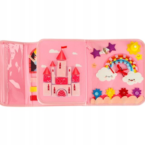 EDUKACYJNA TABLICA SENSORYCZNA PLECAK MONTESSORI WALIZKA DLA DZIECI RÓŻOWA