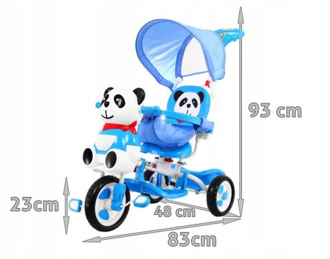 Panda Trójkołowy Rowerek dla Dzieci Dźwięki Daszek Barierka Niebieski