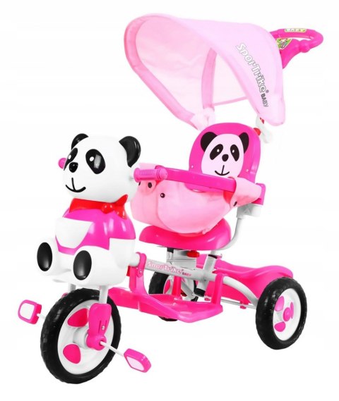 Panda Trójkołowy Rowerek dla Dzieci Dźwięki Daszek Barierka Różowy