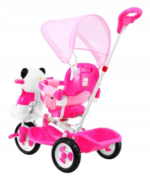 Panda Trójkołowy Rowerek dla Dzieci Dźwięki Daszek Barierka Różowy