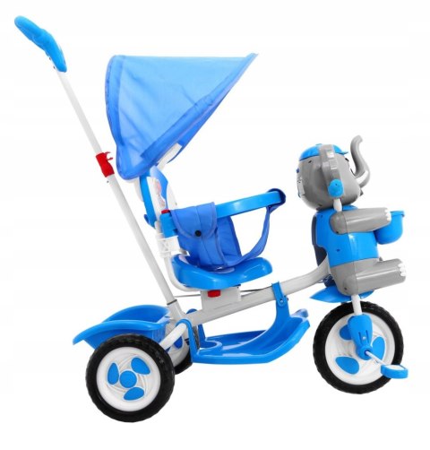 Słonik Trójkołowy Rowerek dla dzieci Dźwięki Daszek Barierka Niebieski