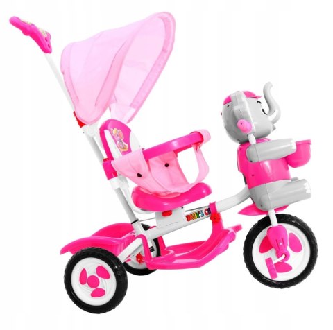 Słonik Trójkołowy Rowerek dla dzieci Dźwięki Daszek Barierka Różowy