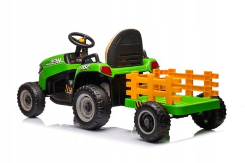 Traktor Na Akumulator z Przyczepą 2 Silniki 12V Skóra Koła EVA Zielony Traktor Na Akumulator z Przyczepą 2 Silniki 12V Skóra Koła EVA Zielony