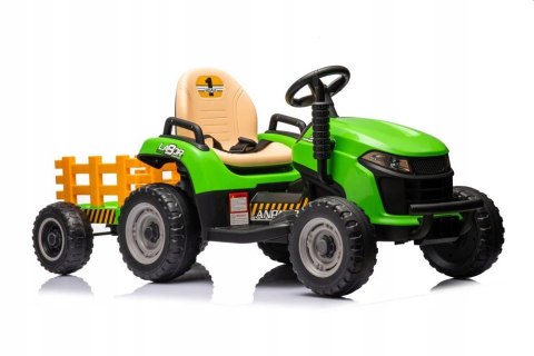 Traktor Na Akumulator z Przyczepą 2 Silniki 12V Skóra Koła EVA Zielony Traktor Na Akumulator z Przyczepą 2 Silniki 12V Skóra Koła EVA Zielony