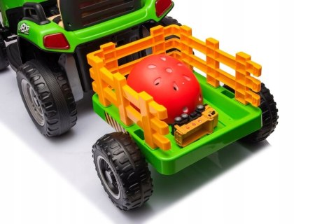 Traktor Na Akumulator z Przyczepą 2 Silniki 12V Skóra Koła EVA Zielony Traktor Na Akumulator z Przyczepą 2 Silniki 12V Skóra Koła EVA Zielony