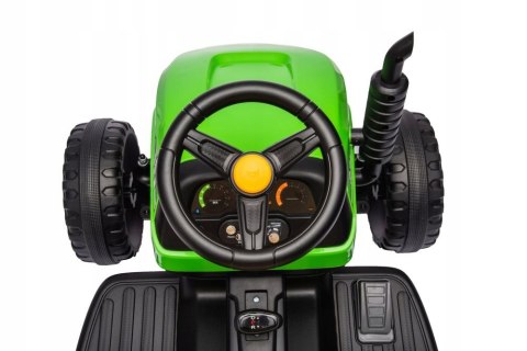 Traktor Na Akumulator z Przyczepą 2 Silniki 12V Skóra Koła EVA Zielony Traktor Na Akumulator z Przyczepą 2 Silniki 12V Skóra Koła EVA Zielony