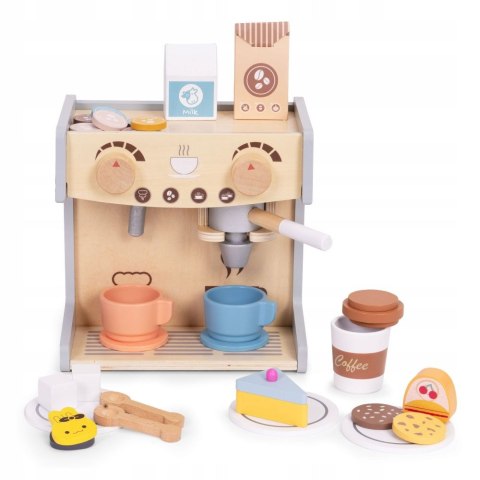 EKSPRES DO KAWY DLA DZIECI DREWNIANY 2w1 SKLEPIK ZESTAW BARISTY 26 EL.