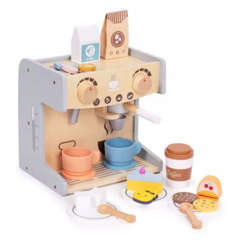 EKSPRES DO KAWY DLA DZIECI DREWNIANY 2w1 SKLEPIK ZESTAW BARISTY 26 EL.