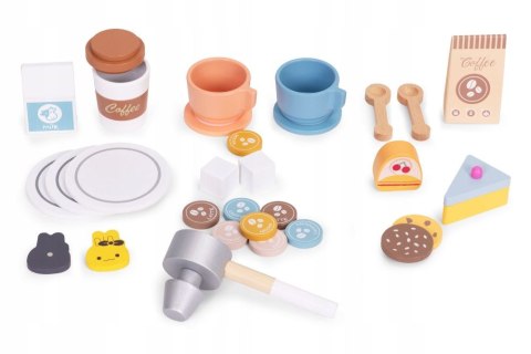 EKSPRES DO KAWY DLA DZIECI DREWNIANY 2w1 SKLEPIK ZESTAW BARISTY 26 EL.