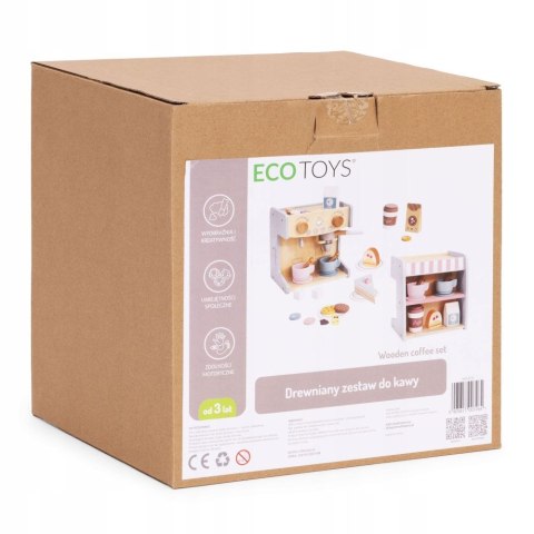 EKSPRES DO KAWY DLA DZIECI DREWNIANY 2w1 SKLEPIK ZESTAW BARISTY 26 EL.