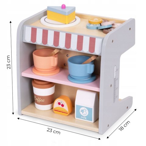 EKSPRES DO KAWY DLA DZIECI DREWNIANY 2w1 SKLEPIK ZESTAW BARISTY 26 EL.