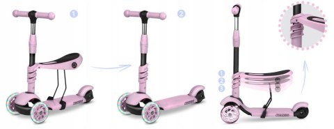 HULAJNOGA DLA DZIECI TRÓJKOŁOWA BALANSOWA 3w1 KOŁA LED RÓŻOWA