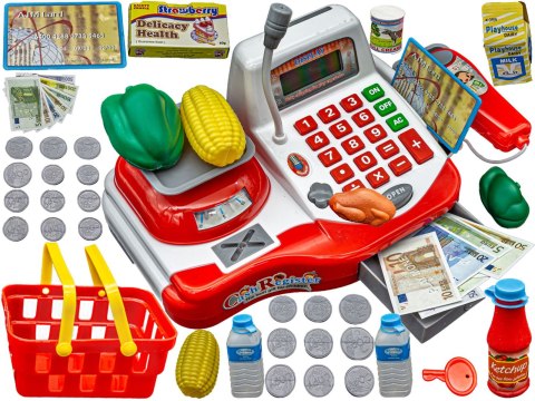 KASA FISKALNA SUPERMARKET SKLEP PRODUKTY KOSZYK MIKROFON SKANER WAGA MONETY