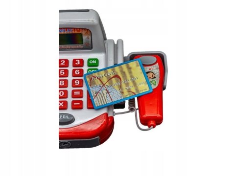 KASA FISKALNA SUPERMARKET SKLEP PRODUKTY KOSZYK MIKROFON SKANER WAGA MONETY