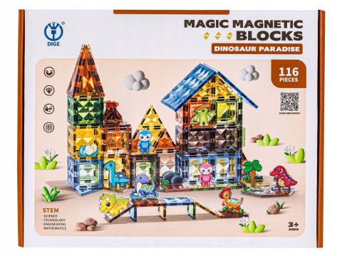 KLOCKI MAGNETYCZNE KONSTRUKCYJNE 3D EDUKACYJNE UKŁADANKA 116el. DINOZAURY KLOCKI MAGNETYCZNE KONSTRUKCYJNE 3D EDUKACYJNE UKŁADANKA 116el. DINOZAURY