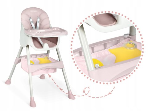 KRZESEŁKO DO KARMIENIA MILO DLA DZIECI SKŁADANE TACKA RÓŻOWE