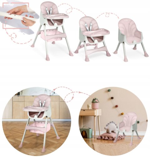 KRZESEŁKO DO KARMIENIA MILO DLA DZIECI SKŁADANE TACKA RÓŻOWE