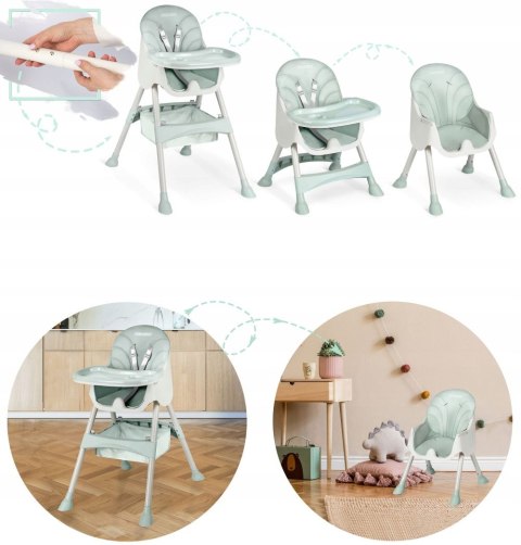 KRZESEŁKO DO KARMIENIA MILO DLA DZIECI SKŁADANE TACKA ZIELONE