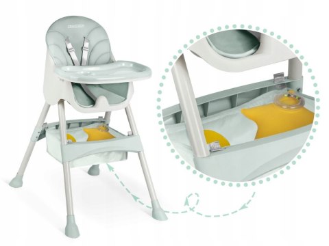 KRZESEŁKO DO KARMIENIA MILO DLA DZIECI SKŁADANE TACKA ZIELONE