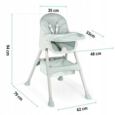 KRZESEŁKO DO KARMIENIA MILO DLA DZIECI SKŁADANE TACKA ZIELONE