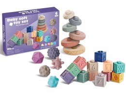MIĘKKIE KLOCKI SENSORYCZNE DLA MALUCHA CYFERKI FIGURY GEOMETRYCZNE 23szt.