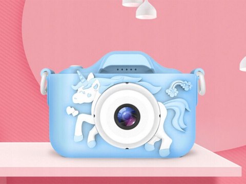 APARAT CYFROWY DLA DZIECI Z GRAMI KAMERA GRY JEDNOROŻEC POKROWIEC NIEBIESKI
