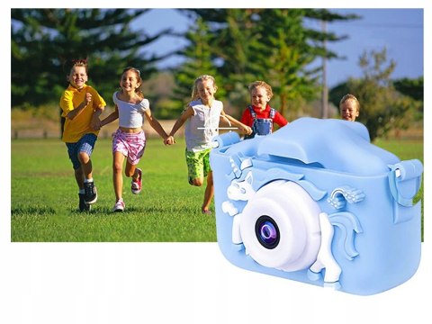 APARAT CYFROWY DLA DZIECI Z GRAMI KAMERA GRY JEDNOROŻEC POKROWIEC NIEBIESKI