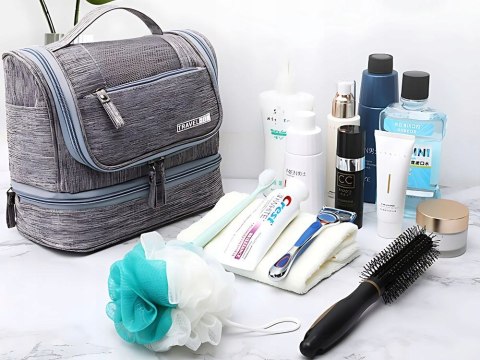 KOSMETYCZKA PODRÓŻNA OGRANIZER Z HACZYKIEM DUŻA UNISEX WODOODPORNA SZARA