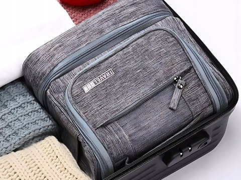 KOSMETYCZKA PODRÓŻNA OGRANIZER Z HACZYKIEM DUŻA UNISEX WODOODPORNA SZARA