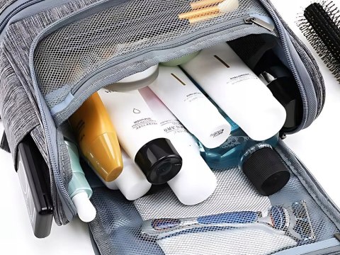 KOSMETYCZKA PODRÓŻNA OGRANIZER Z HACZYKIEM DUŻA UNISEX WODOODPORNA SZARA