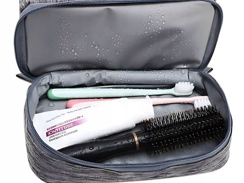 KOSMETYCZKA PODRÓŻNA OGRANIZER Z HACZYKIEM DUŻA UNISEX WODOODPORNA SZARA