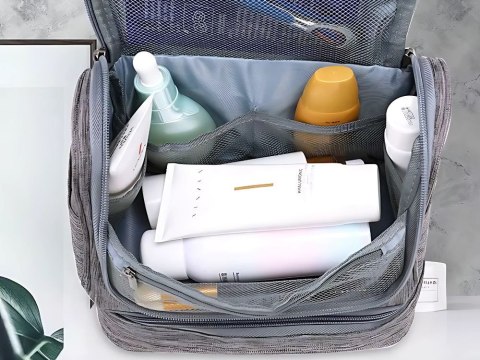 KOSMETYCZKA PODRÓŻNA OGRANIZER Z HACZYKIEM DUŻA UNISEX WODOODPORNA SZARA