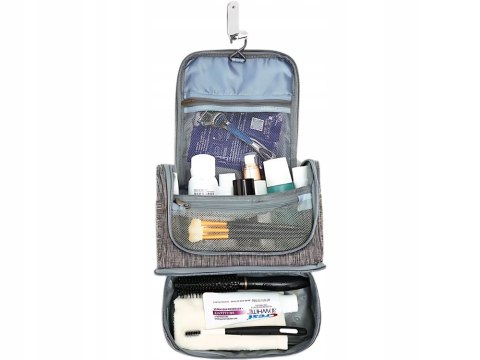 KOSMETYCZKA PODRÓŻNA OGRANIZER Z HACZYKIEM DUŻA UNISEX WODOODPORNA SZARA
