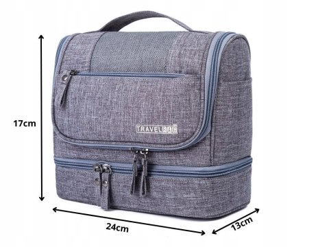 KOSMETYCZKA PODRÓŻNA OGRANIZER Z HACZYKIEM DUŻA UNISEX WODOODPORNA SZARA