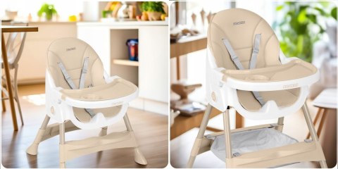 Krzesełko do Karmienia dla Dzieci Regulowane Fotelik 3w1 Tacka Beżowe