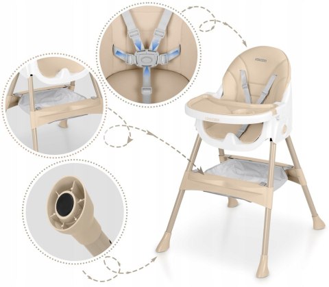Krzesełko do Karmienia dla Dzieci Regulowane Fotelik 3w1 Tacka Beżowe
